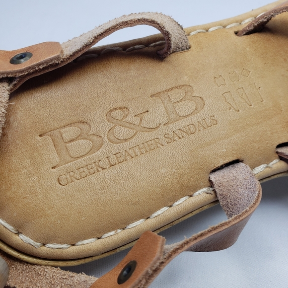 B&B Greek Gladiator Tan Leather Strappy Sandals - Picture 8 of 8